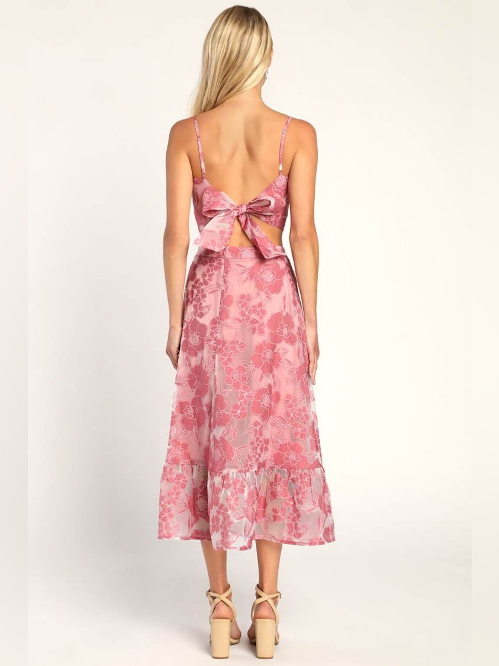 Lulus Certainly Stylish Mauve Pink Burnout  Two-Piece Midi Dress NWT XS, S